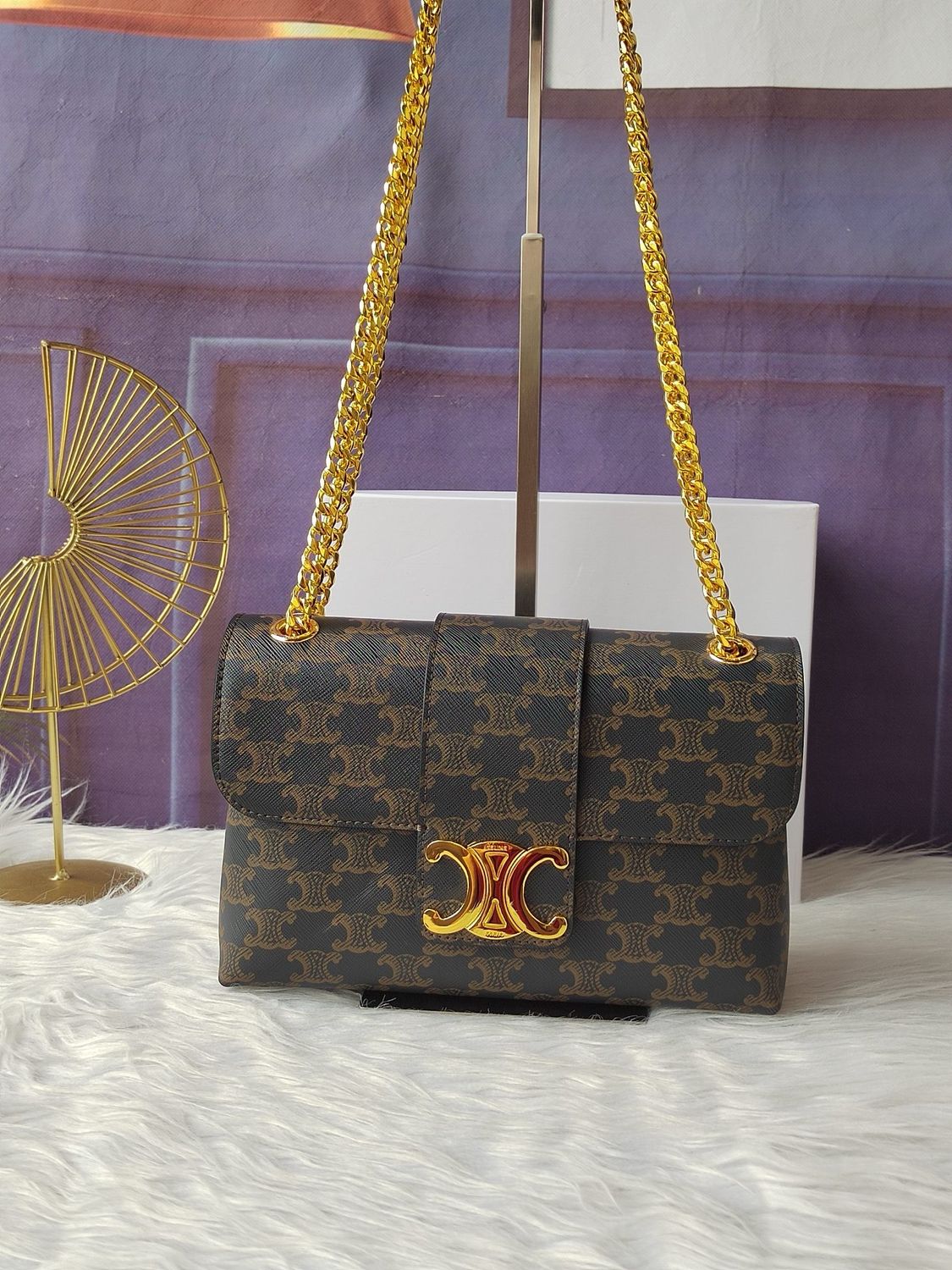 Celine bag CEI18 – Triomphe Leather Chain Crossbody Bag