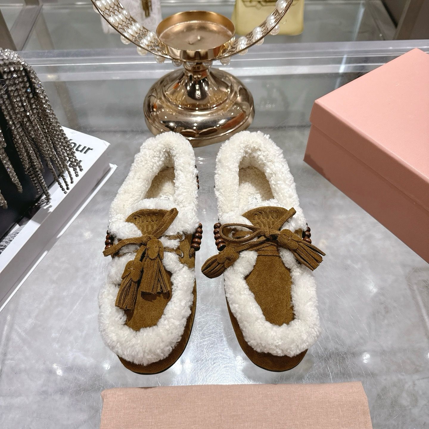 Miu Miu Shoes — MAII09 Shearling Flat Moccasin Loafers