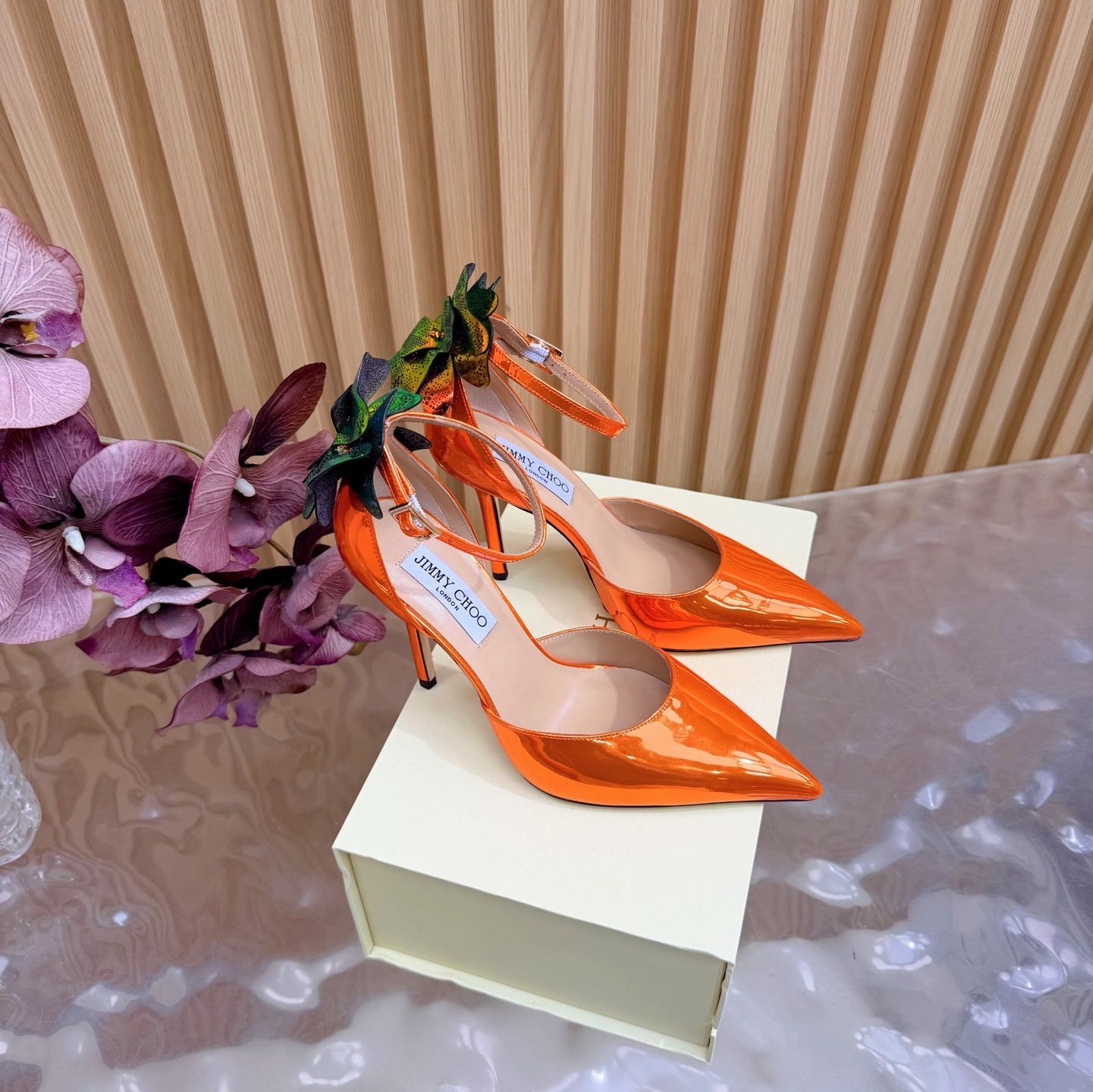 Jimmy Choo floral ankle strap pointed toe pumps JICA01