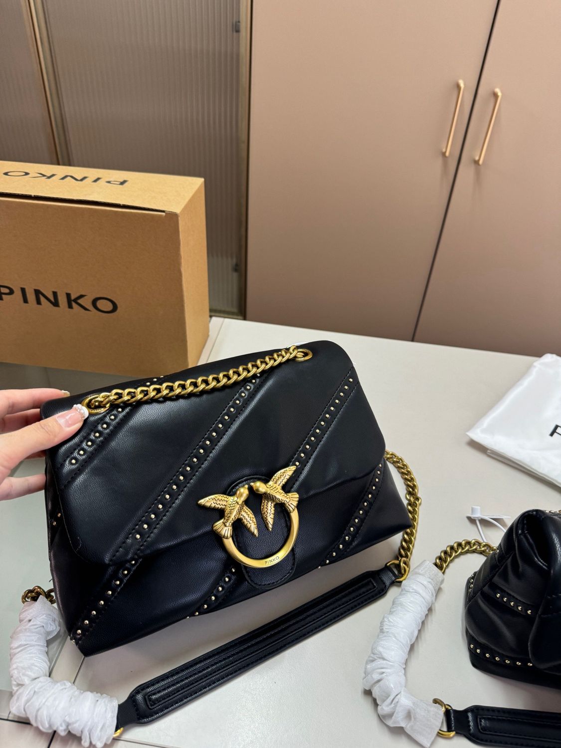Pinko studded leather women shoulder bag PIC15