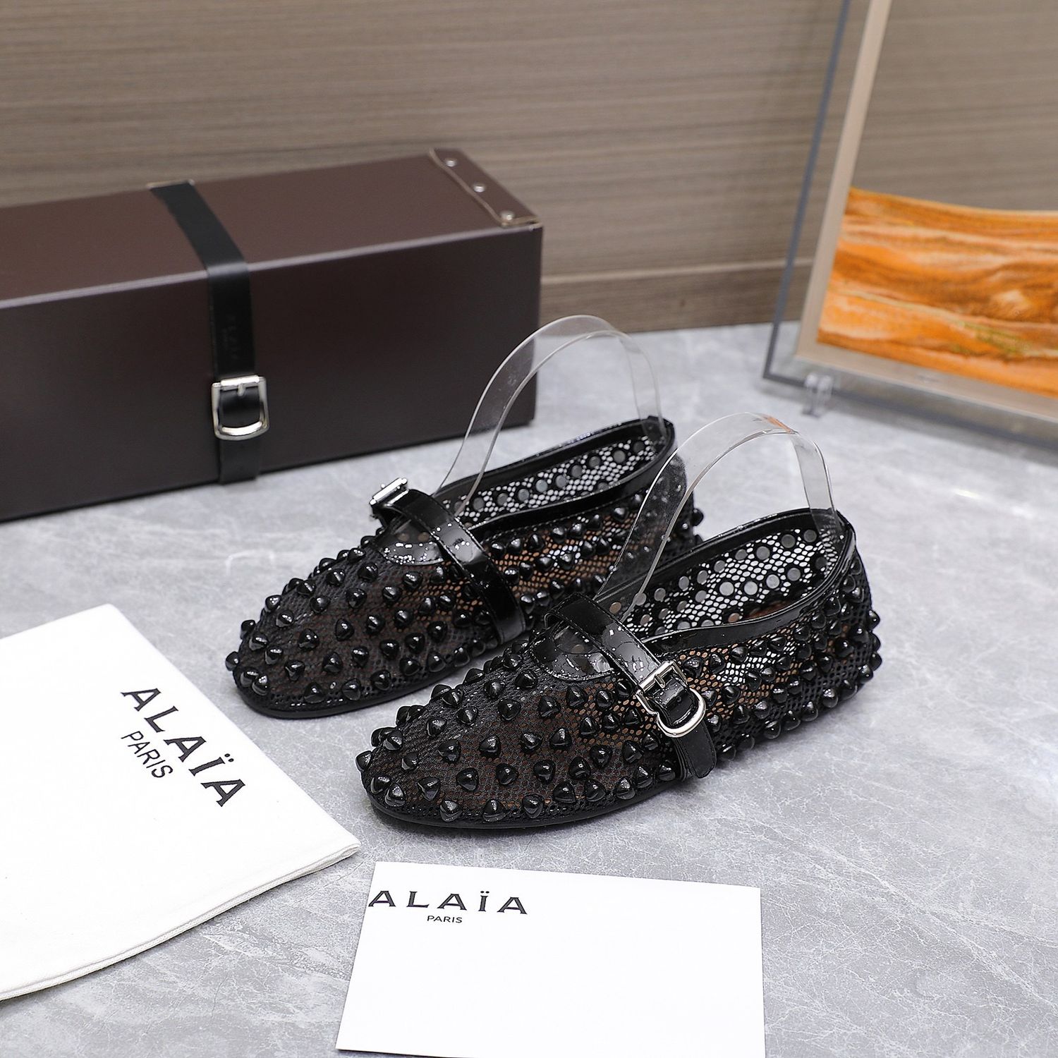 Alaïa studded mesh ballet flats ALBI13