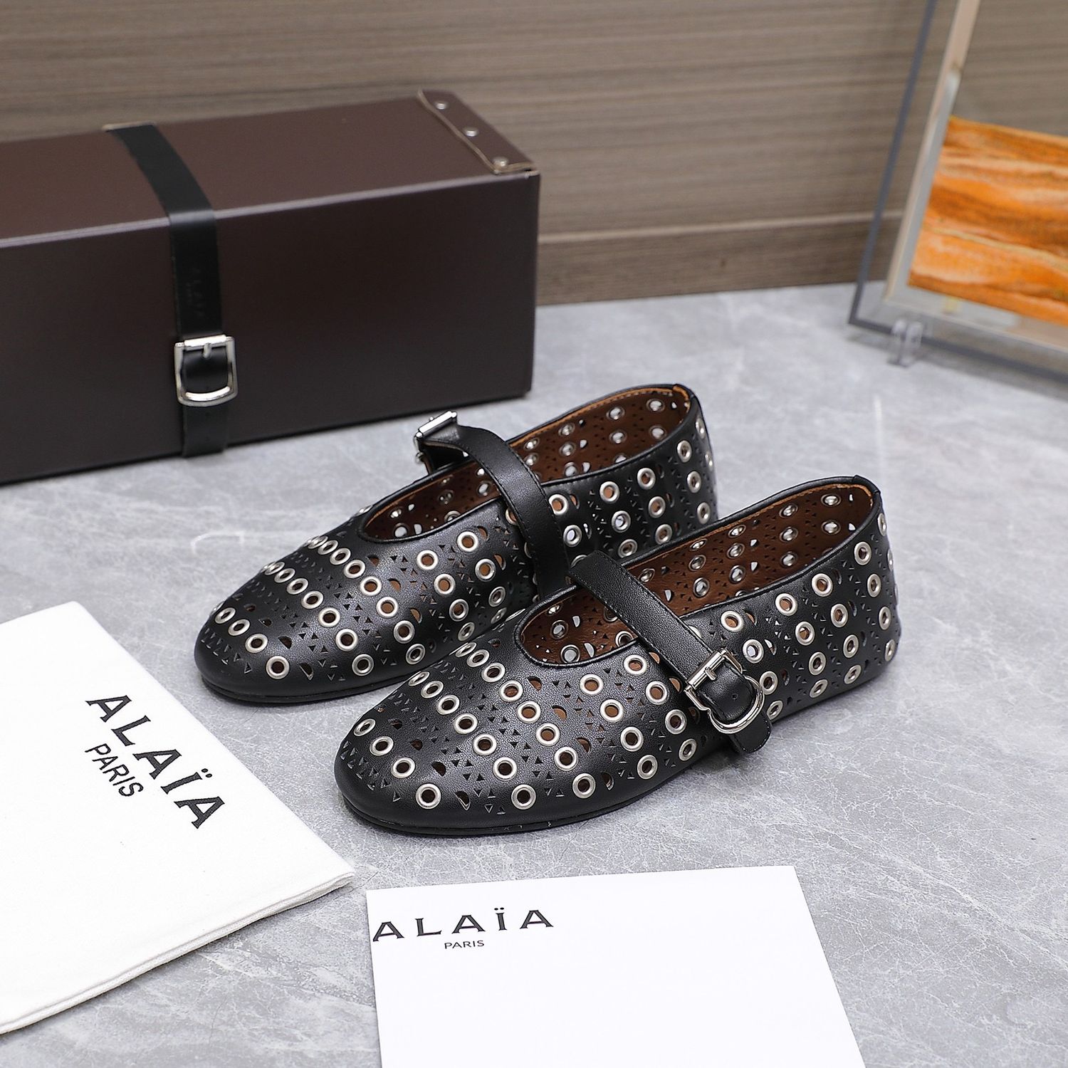 Alaïa Vienne Eyelet Embellished Ballet Flats ALBI12