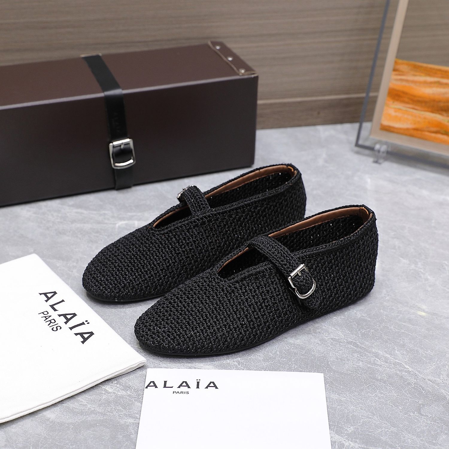 Alaïa Satin Crochet Ballet Flats ALBI14