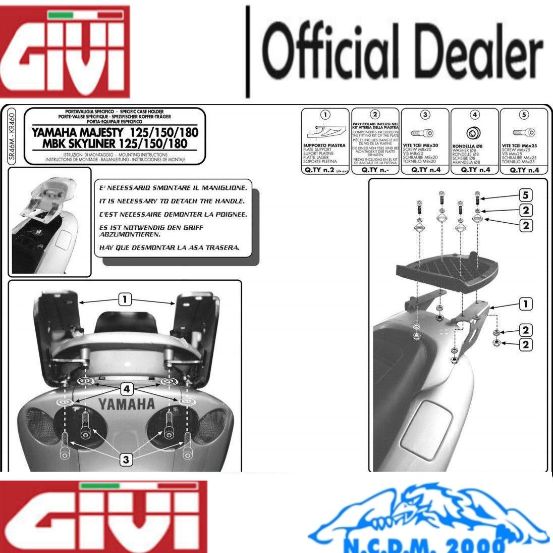 ATTACCO POSTERIORE GIVI MONOLOCK SR46M YAMAHA Majesty 125-150-180 2001 2002 2003