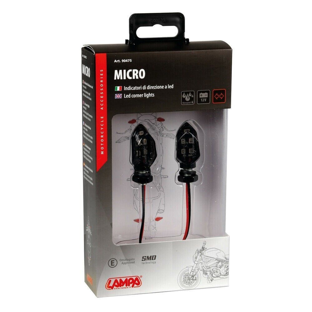 MICRO FRECCE A LED PER MOTO INDICATORE DI DIREZIONE OMOLOGATE MINI NERE FUME'