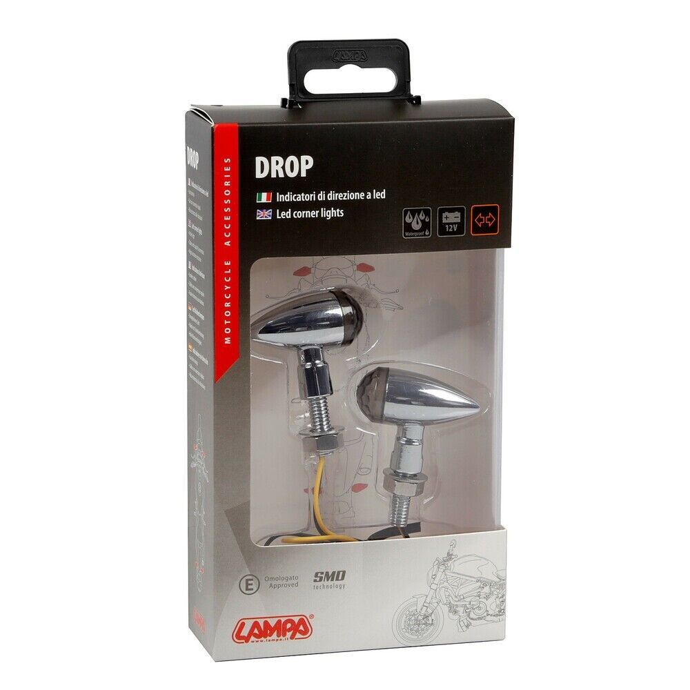 COPPIA FRECCE PER MOTO CUSTOM DROP INDICATORI DIREZIONE A LED CROMATO LAMPA