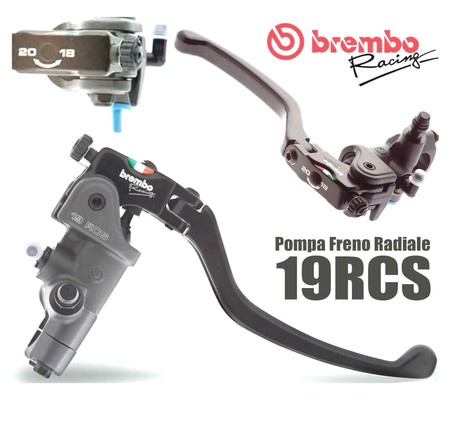Pompe frein avant radial RCS PR 19X18-20 19RCS Brembo Racing + switch universale