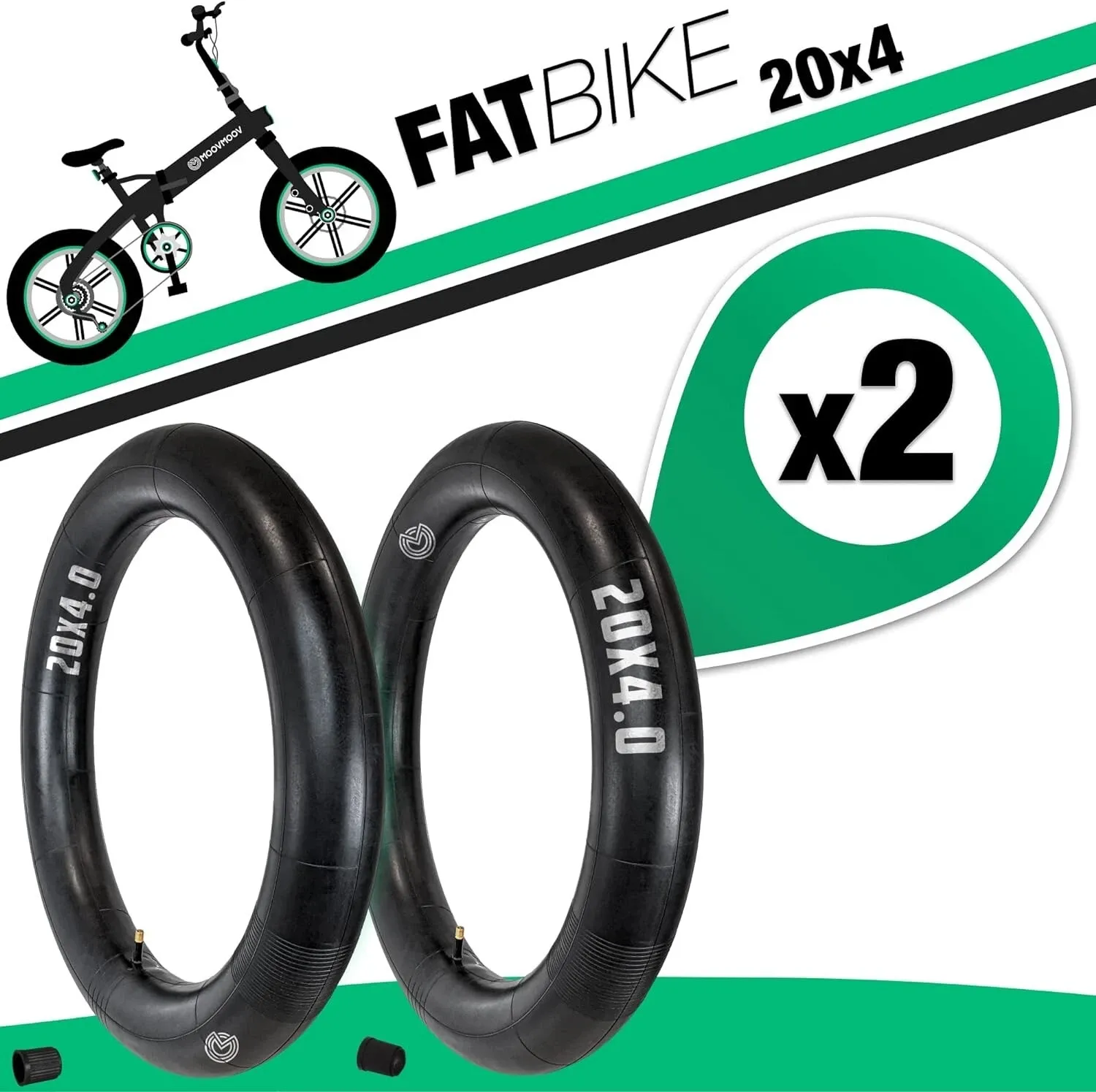 2 Camere d’Aria 20x4.0 Fat Bike Valvola Schrader Dritta Per MTB Bici elettrica