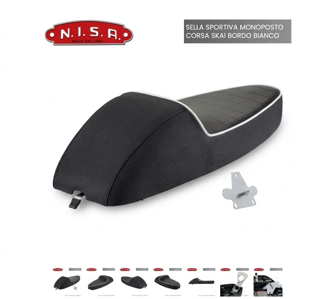 Sella Sportiva Monoposto Nisa Nera Corsa Doppio Skai Bordino Bianco Vespa Px