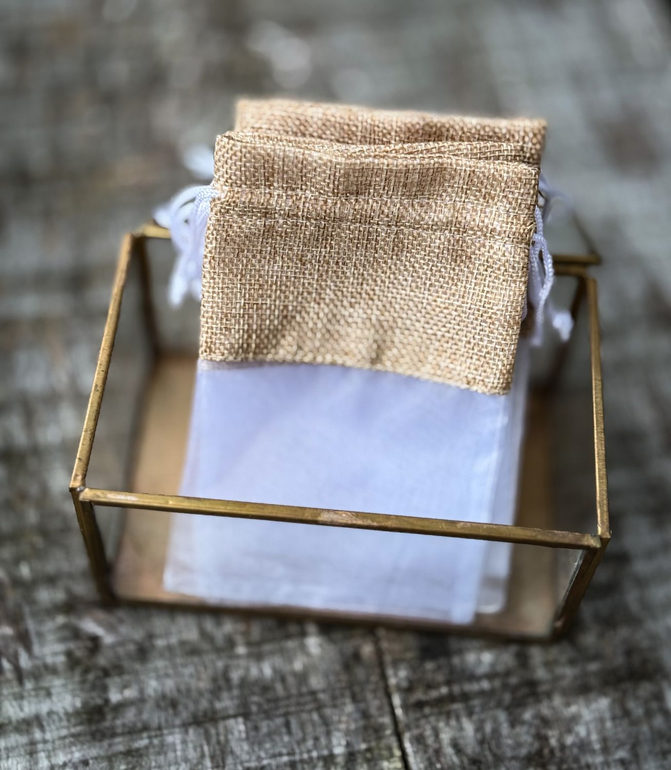 Jute Organza Drawstring Bag 9,5x14,5cm  (at least 10 pieces)