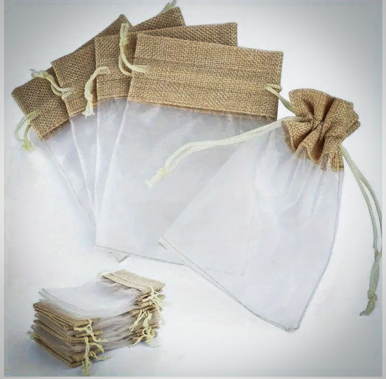 Jute Organza Drawstring Bag 9,5x14,5cm  (at least 10 pieces)