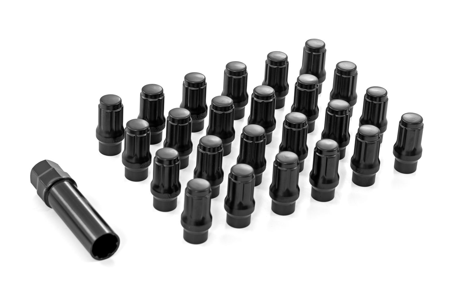 M12 x 1.5 Lug Nut Set of 24- Black | Closed End | Extended Thread