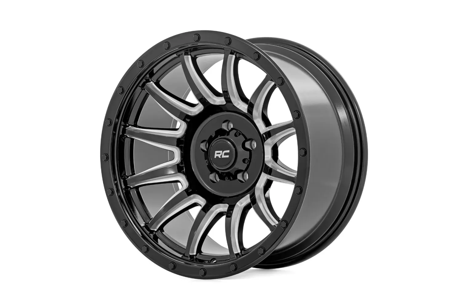 Rough Country 90 Series Wheel One-Piece - Gloss Black w/machined spokes | 18x9 | 6x5.5 | 0mm