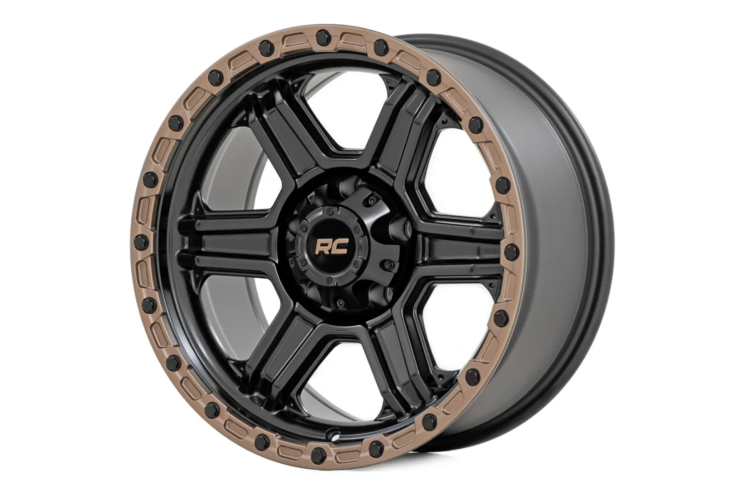 Rough Country 79 Series Wheel One-Piece | Semi Gloss Black w/Bronze Ring | 18x9 | 8x6.5 | -12mm