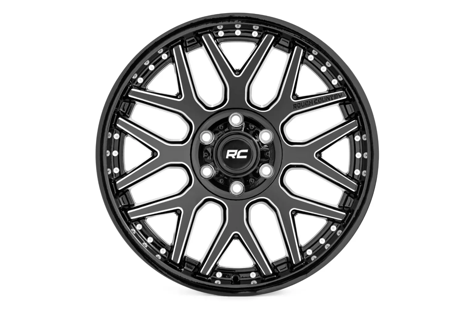 Rough Country 95 Series Wheel One-Piece | Gloss Black Machined | 20x10 | 8x180 | -19mm