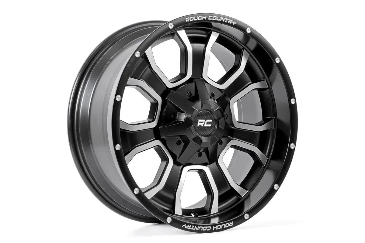 Rough Country 93 Series Wheel One-Piece | Machined Black | 20x10 | 5x5/5x4.5 | -18mm