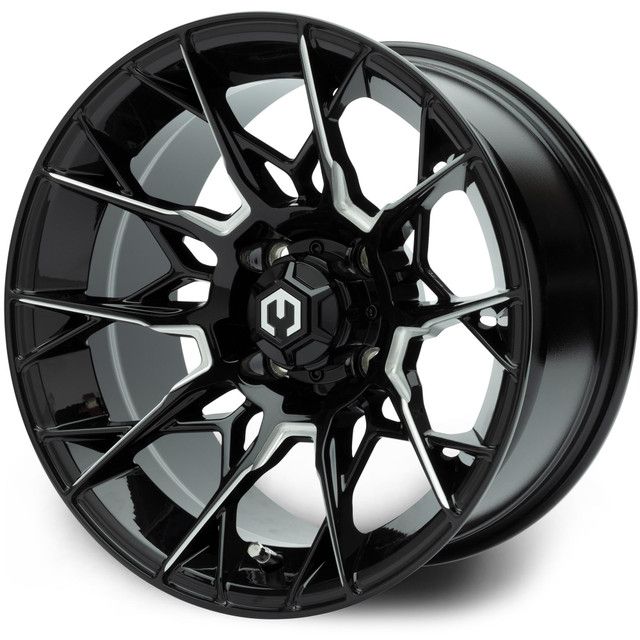 MODZ® Golf Cart Wheel- Chaos Glossy Black with Ball Mill 14"