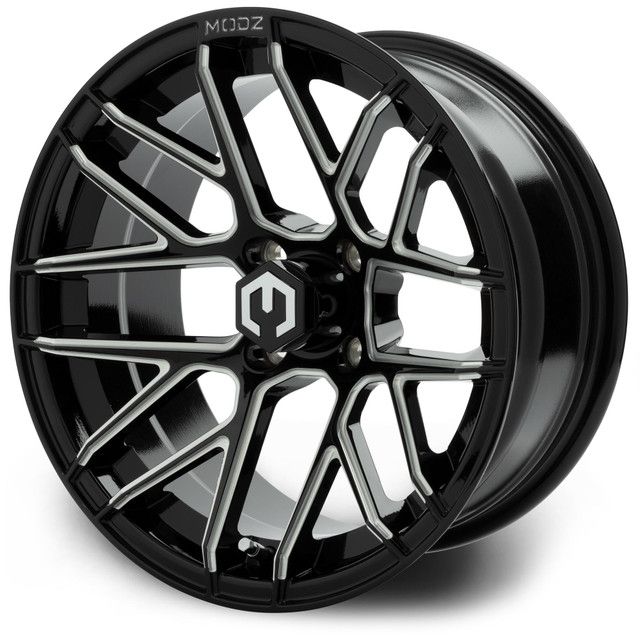 MODZ® Golf Cart Wheel- Matrix Glossy Black with Ball Mill 15"