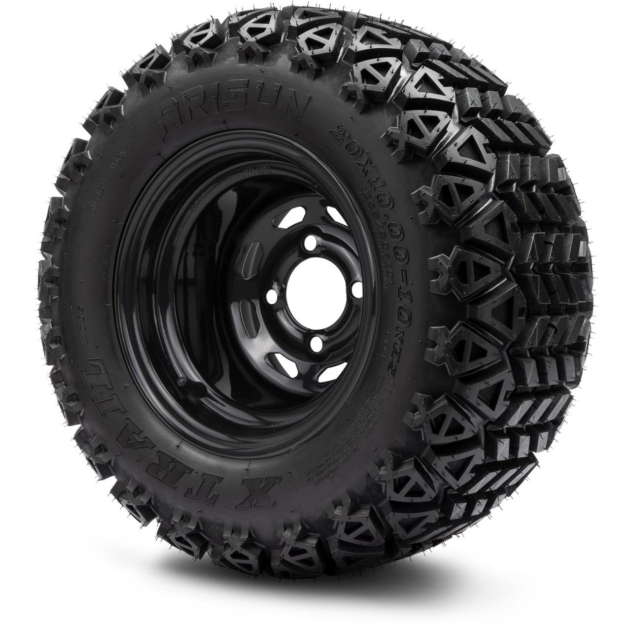 MODZ® 10" D-Window Glossy Black Steel Wheels with Lifted Tires Combo