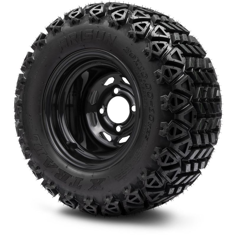 MODZ® 10" D-Window Glossy Black Steel Wheels with Lifted Tires Combo