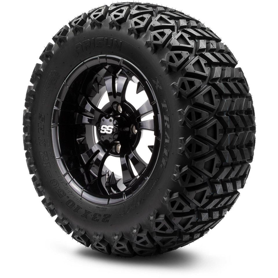 MODZ® 12" Vampire Glossy Black - Lifted Tires and Wheels Combo
