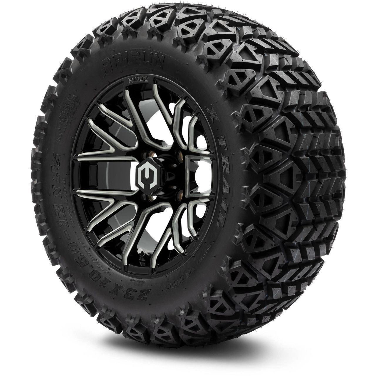 MODZ® 12" Matrix Glossy Black with Ball Mill - Lifted Tires and Wheels Combo