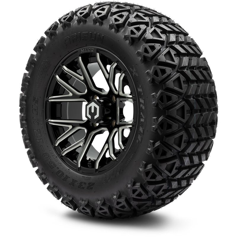 MODZ® 12" Matrix Glossy Black with Ball Mill - Lifted Tires and Wheels Combo