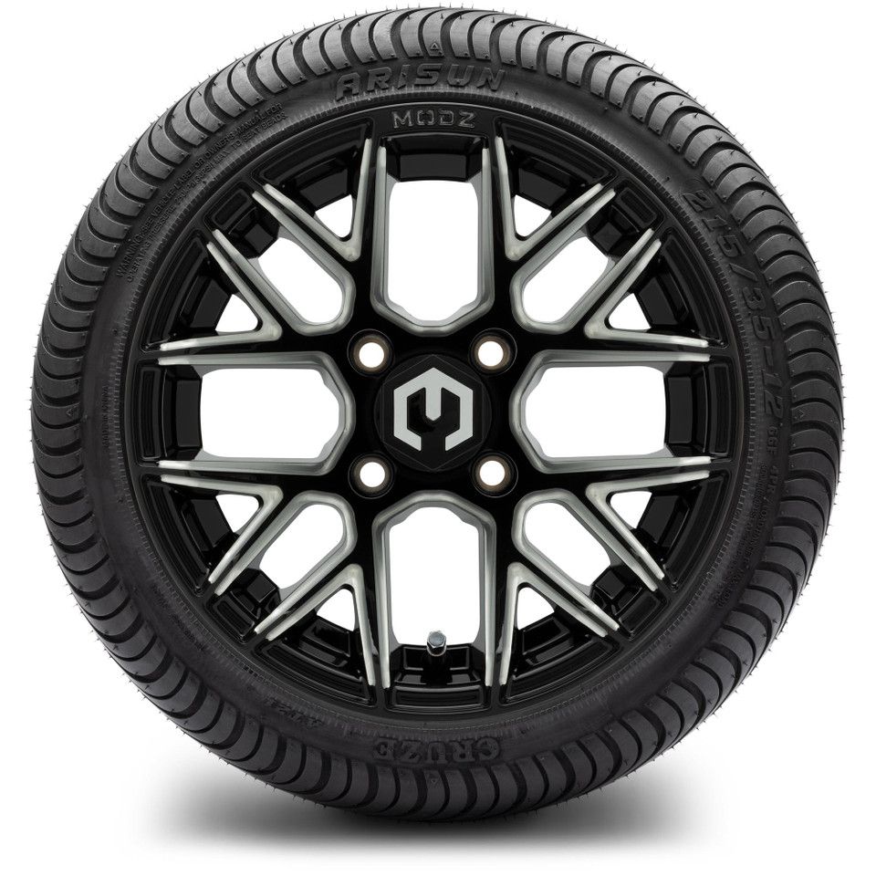 MODZ® 12" Matrix Glossy Black with Ball Mill - LowPro Tires and Wheels Combo