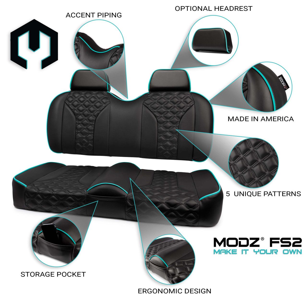 MODZ® FS2 Custom Front Seat - Black Base - Choose Pattern and Accent Colors