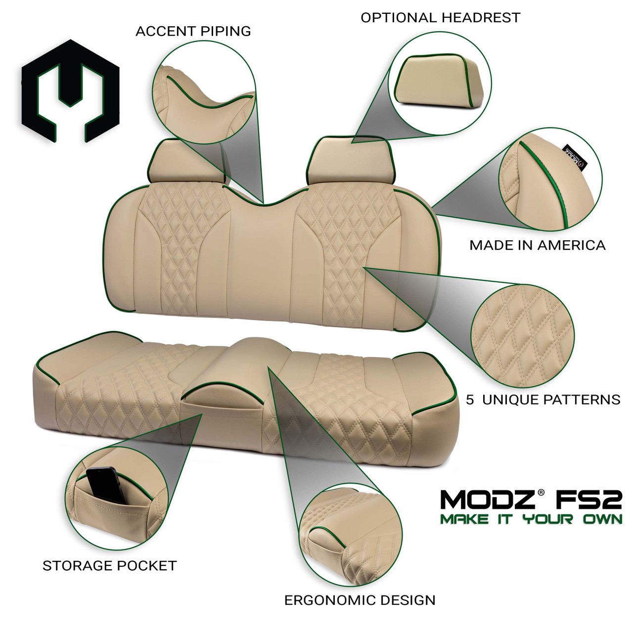 MODZ® FS2 Custom Front Seat - Khaki Base - Choose Pattern and Accent Colors