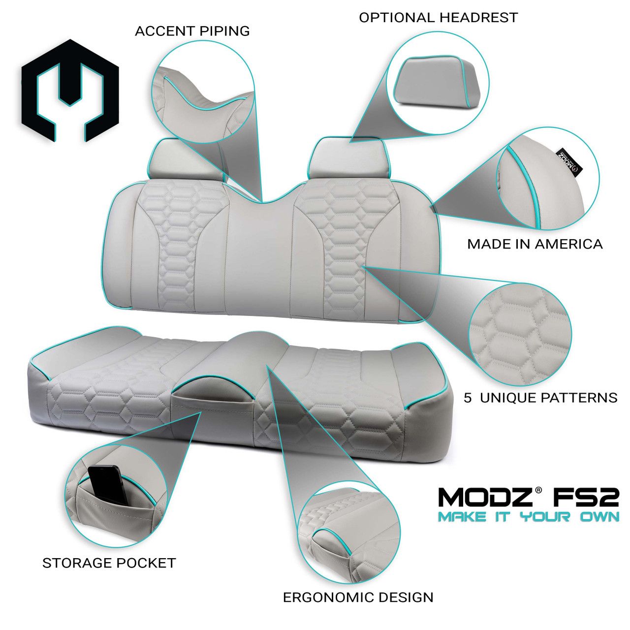 MODZ® FS2 Custom Front Seat - Gray Base - Choose Pattern and Accent Colors