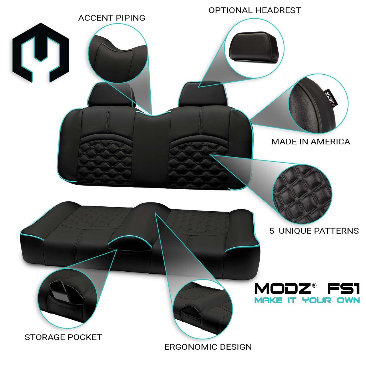 MODZ® FS1 Custom Front Seat - Black Base - Choose Pattern and Accent Colors