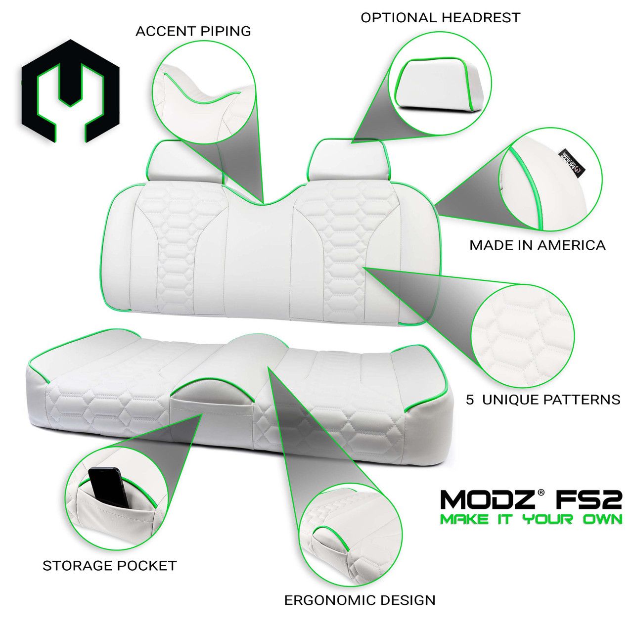 MODZ® FS2 Custom Front Seat - White Base - Choose Pattern and Accent Colors