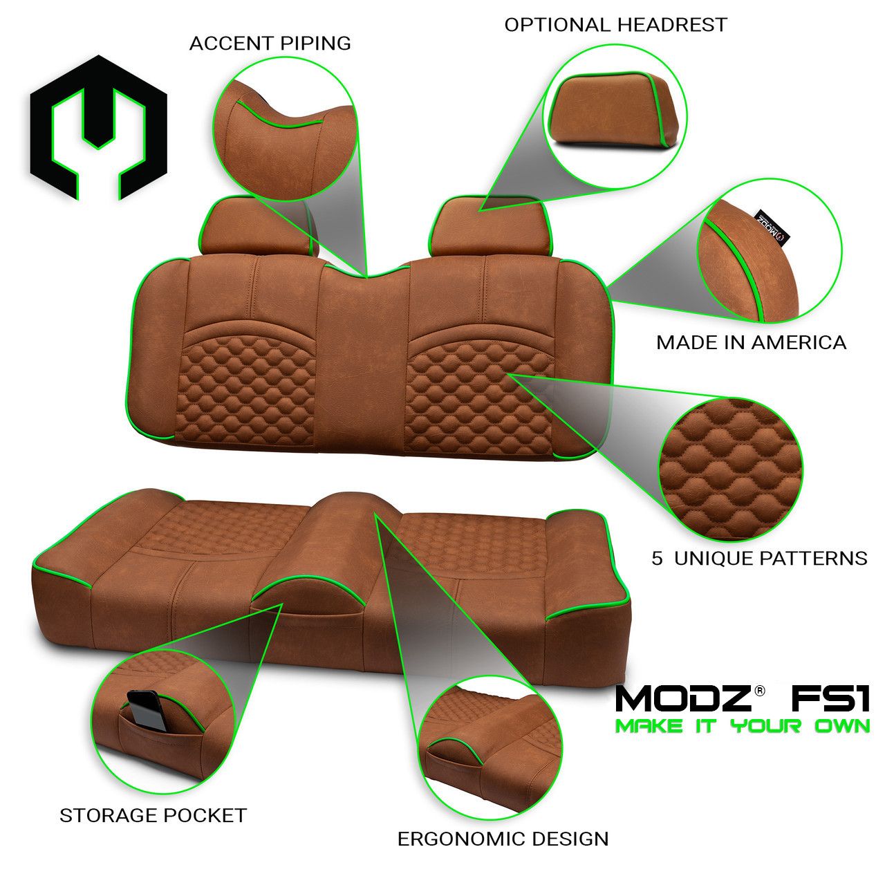 MODZ® FS1 Custom Front Seat - Rust Base - Choose Pattern and Accent Colors