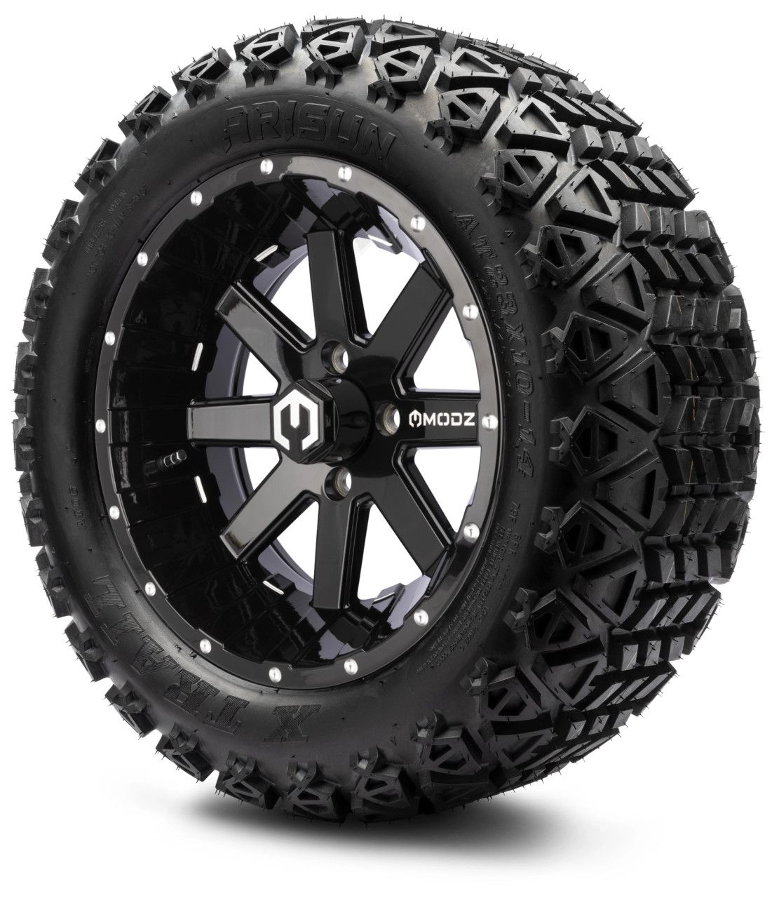MODZ® 14" Assault Glossy Black Ball Mill - Lifted Tires and Wheels Combo