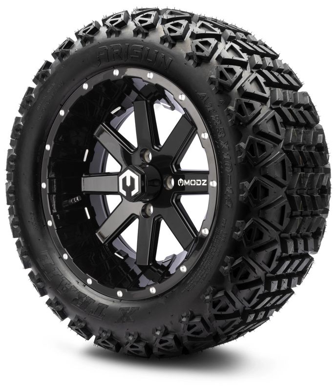 MODZ® 14" Assault Glossy Black Ball Mill - Lifted Tires and Wheels Combo