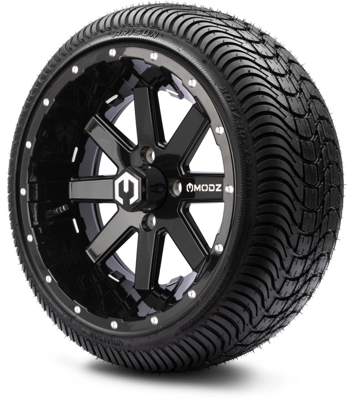 MODZ® 14" Assault Glossy Black Ball Mill - LowPro Street Tire and Wheels Combo