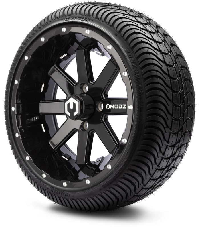 MODZ® 14" Assault Glossy Black Ball Mill - LowPro Street Tire and Wheels Combo