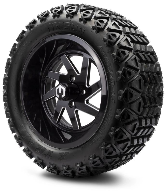 MODZ® 14" Fury Glossy Black with Ball Mill - Lifted Tires and Wheels Combo