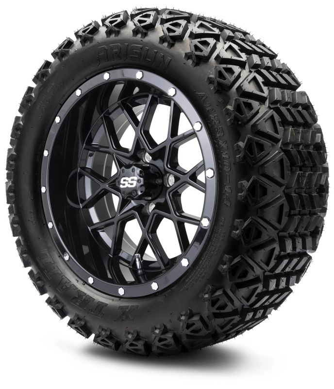MODZ® 14" Vortex Glossy Black - Lifted Tires and Wheels Combo