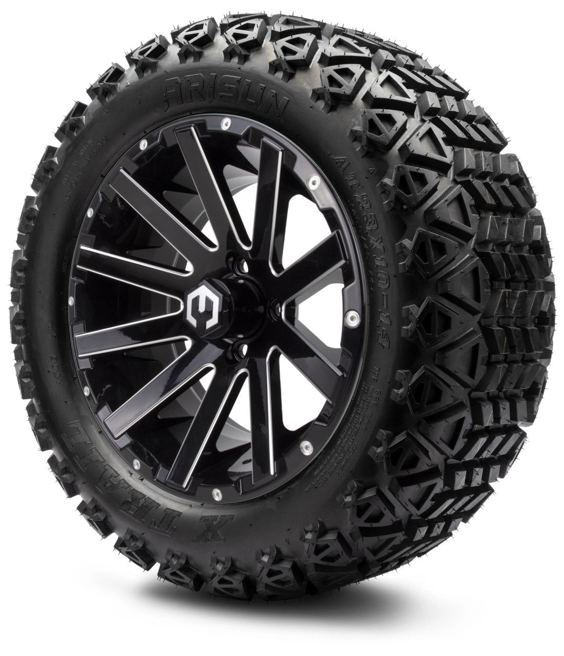 MODZ® 14" Mauler Glossy Black Ball Mill - Lifted Tires and Wheels Combo