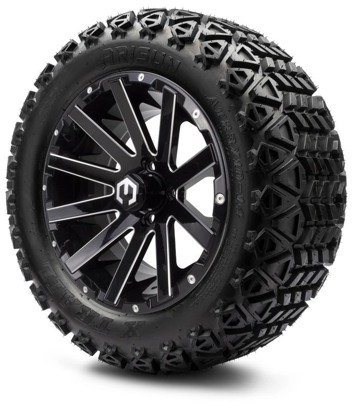MODZ® 14" Mauler Glossy Black Ball Mill - Lifted Tires and Wheels Combo