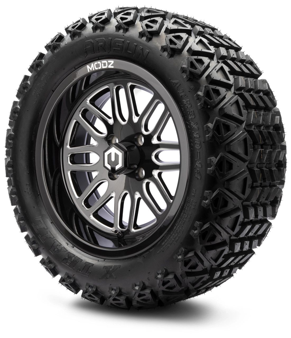 MODZ® 14" Mayhem Glossy Black with Ball Mill - Lifted Tires and Wheels Combo