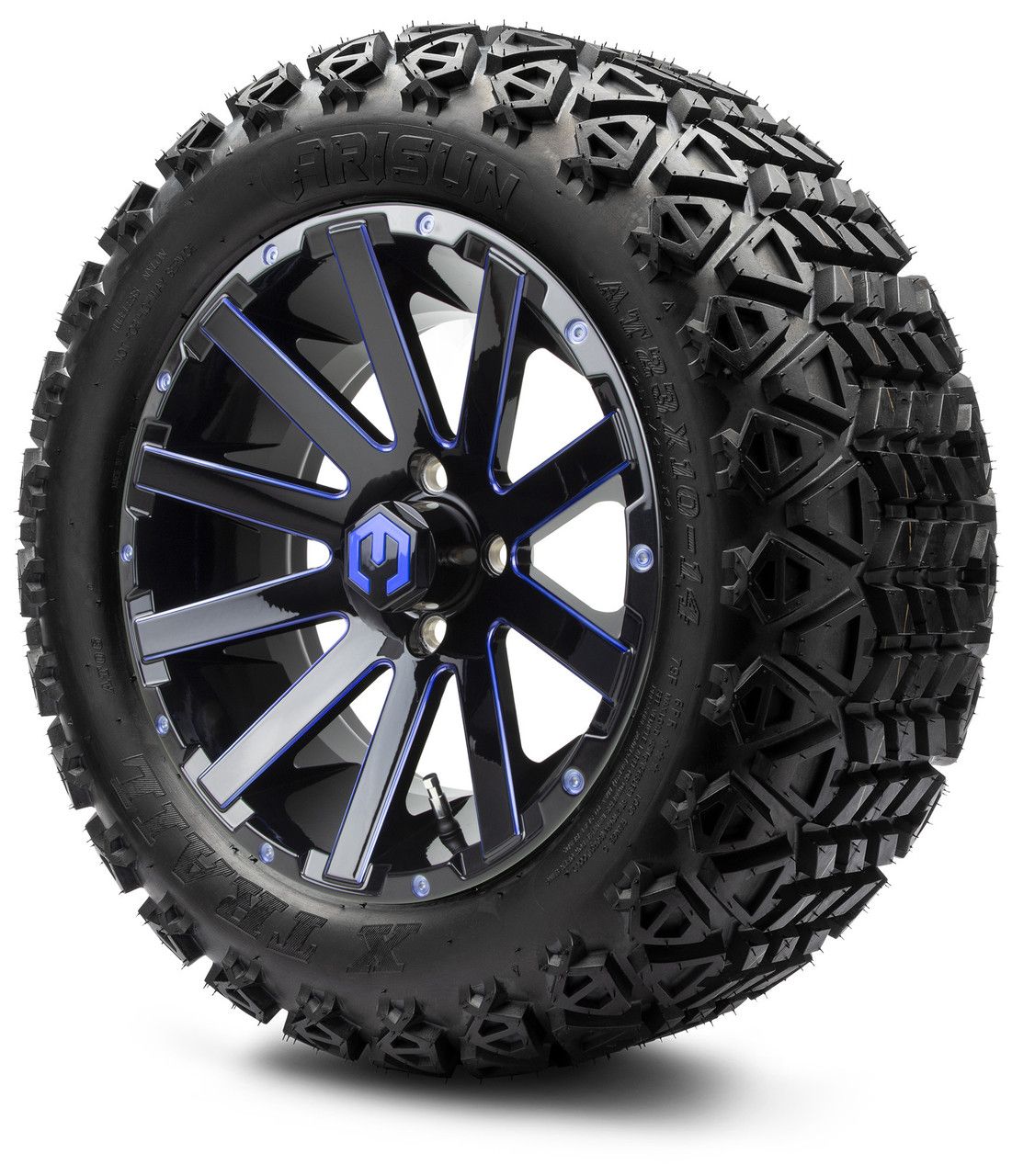 MODZ® 14&quot; Mauler Blue and Black Ball Mill - Lifted Tires and Wheels Combo