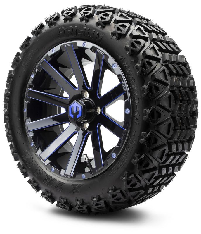 MODZ® 14" Mauler Blue and Black Ball Mill - Lifted Tires and Wheels Combo