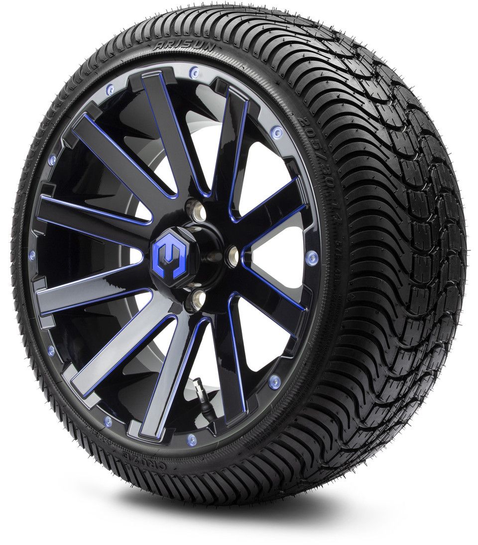 MODZ® 14&quot; Mauler Black Ball Mill with Blue - LowPro Street Tire and Wheels Combo