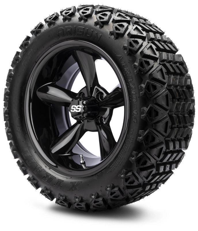 MODZ® 14" Godfather Glossy Black - Lifted Tires and Wheels Combo