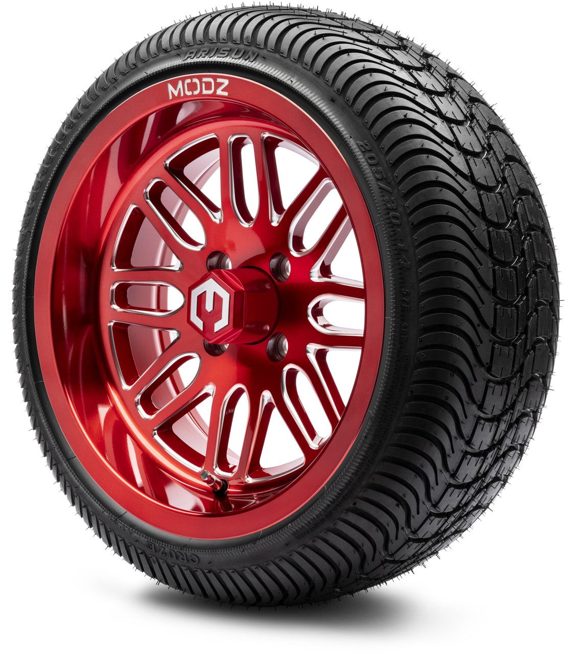 MODZ® 14&quot; Mayhem Brushed Red with Ball Mill - LowPro Street Tire and Wheels Combo