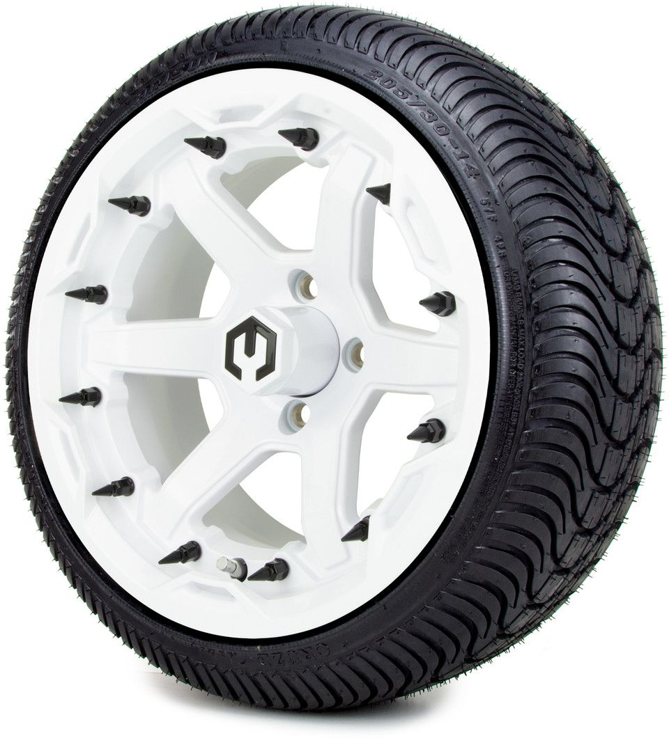 MODZ® 14" Gladiator Glossy White w/Spike Options - LowPro Street Tire and Wheels Combo