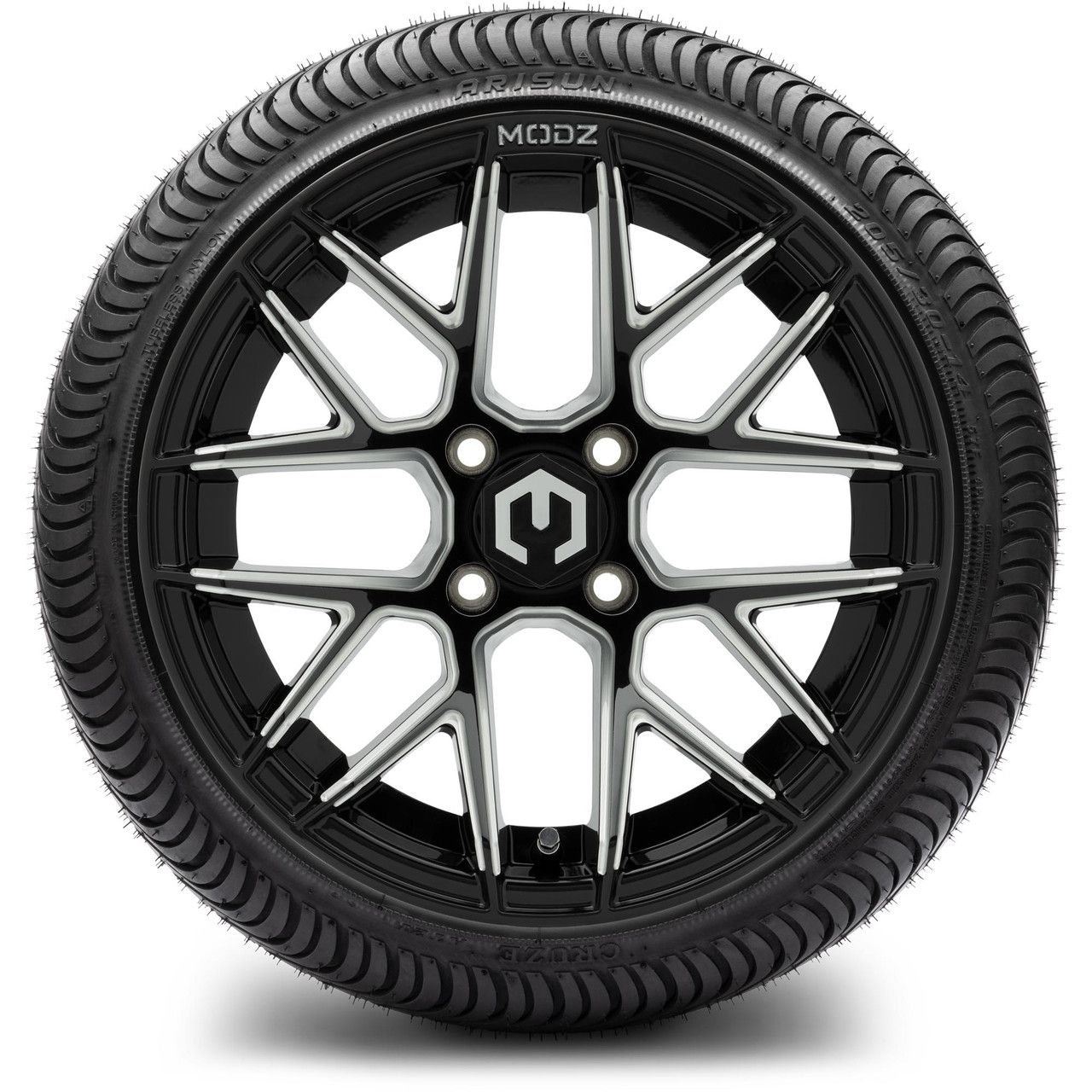 MODZ® 14" Matrix Glossy Black with Ball Mill - LowPro Street Tire and Wheels Combo